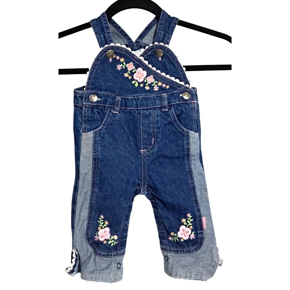 Baby Grand Infant Girls Embroidered Denim Overalls 3-6M - Picture 1 of 11